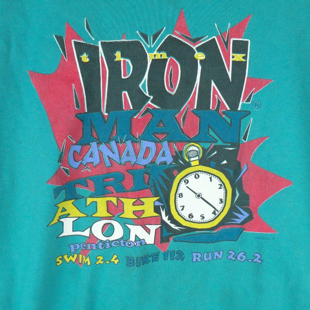 Vintage Ironman Sweater Womens Medium Green Oversized Crew Fleece 90s - Picture 2 of 10